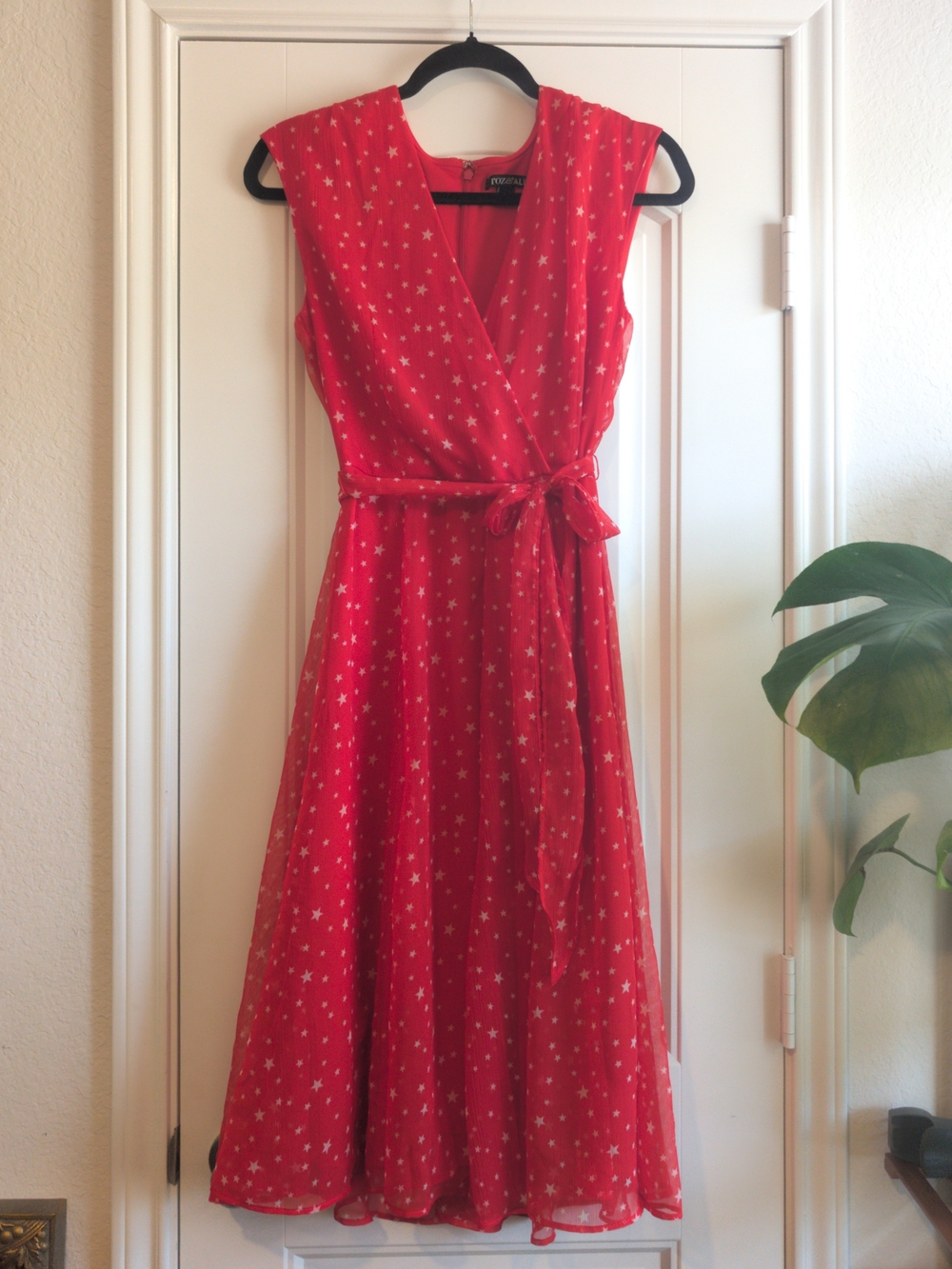 Roz&Ali Red Star-Print Wrap Midi Dress